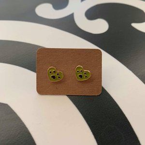 Green Heart shaped earrings with Pawprints